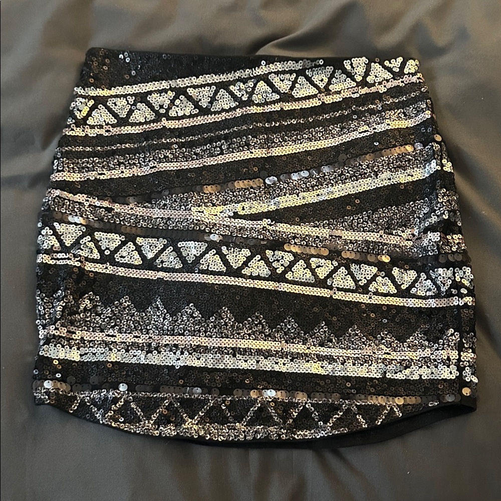Express Black and Silver Sequin Pencil Skirt